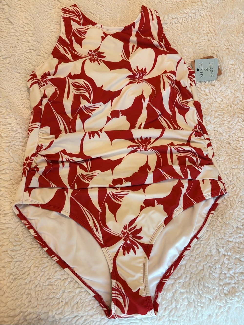 Shade & Shore Red and White Floral One-Piece Swimsuit